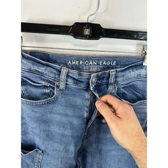 American Eagle Super Baggy High Rise Cargo Skater Jeans Size 2 Y2K Streetwear - Picture 13 of 15